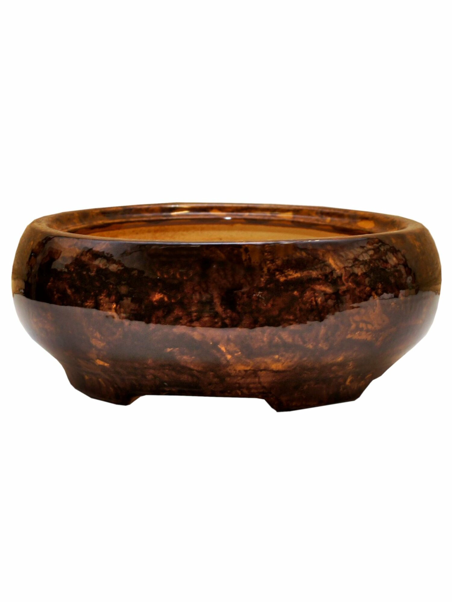 Кашпо для бонсая керамическое Бонсайница круглое коричневое 1,5л