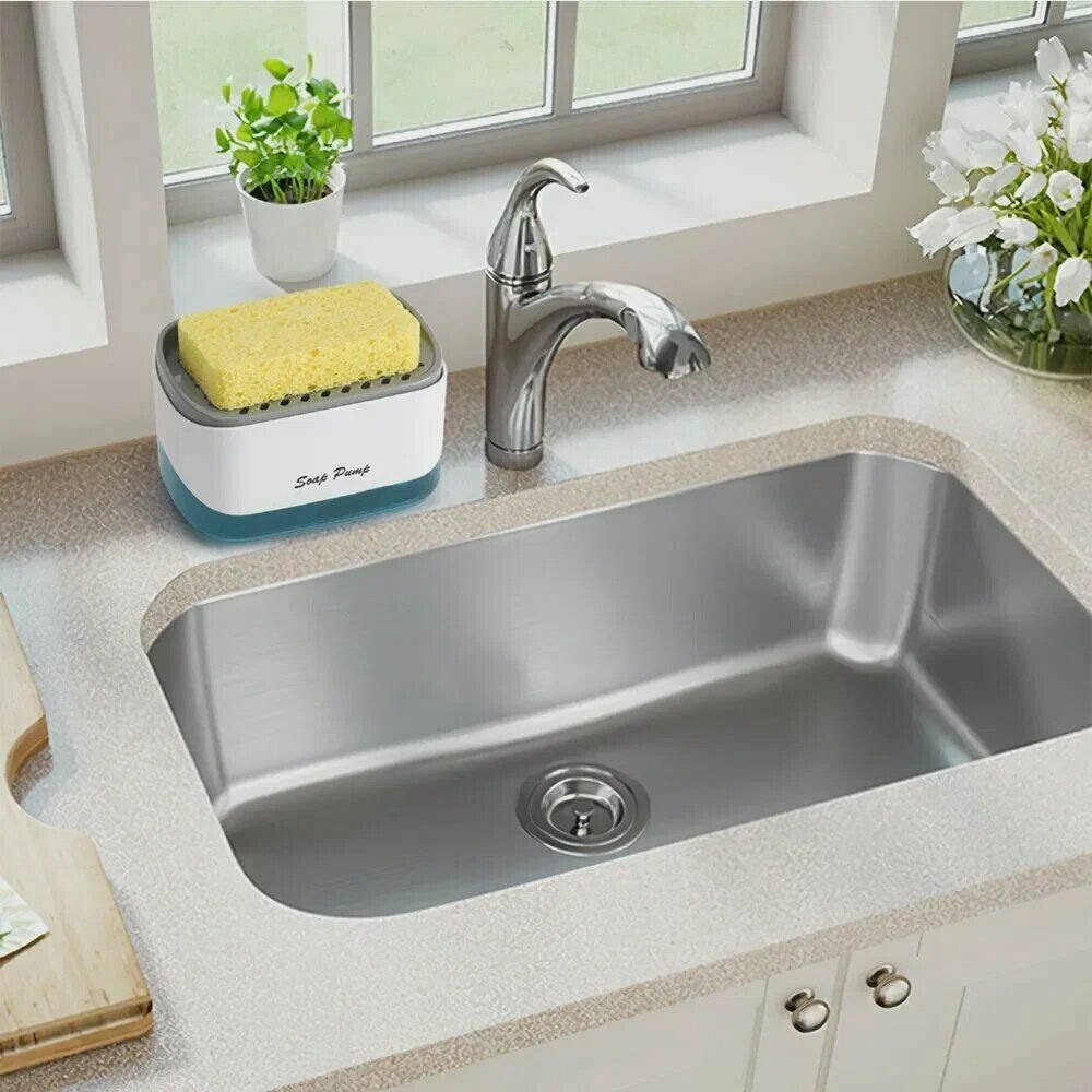 Диспенсер для мыла механический SOAP PUMP AND SPONGE CADDY, 450 мл, 1 шт — фото 1