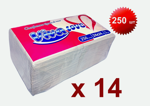 Изображение товара Салфетки бумажные 24*24 см, однослойные, 250 листов, белый, 14 упак
