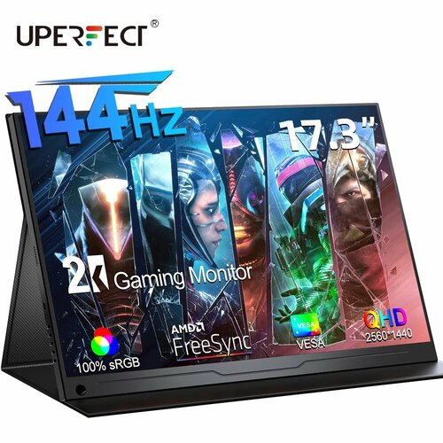 17.3 Портативный игровой монитор UPERFECT 2560x1440, 144 Гц, IPS 16 дюймовый ультратонкий портативный монитор waiwei 1920 1080p 16 9 100% srgb игровой монитор для xbox ps5 переключатель для ноутбука телефона type c hdmi