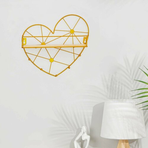 Вешалка настенная с полкой Сердце с подсветкой 5 крючков золото 1307₽