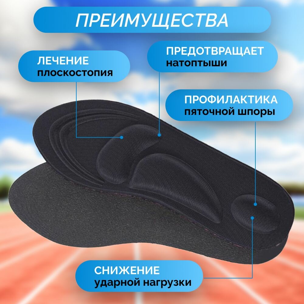 Изображение Ортопедические стельки, 3D, для спортивной обуви, черные, размер 35-40