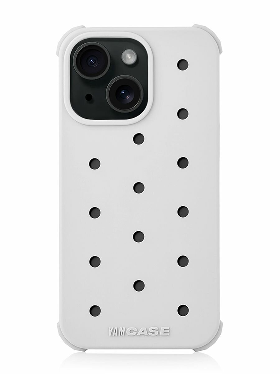 Чехол на iPhone 15 с принтом для jibbitz crocs белый — фото 1