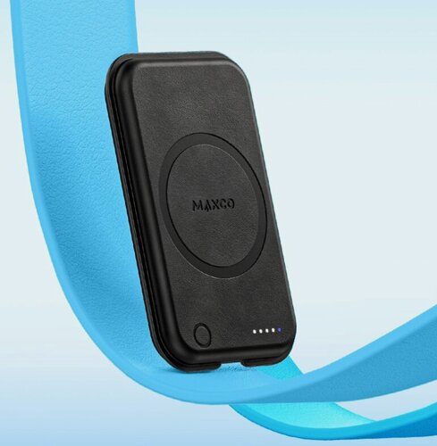 Изображение товара Магнитный аккумулятор с беспроводной зарядкой Maxco Future Magnetic Two-Way, 5000 mAh, 15W, в коже Nappa, Черный