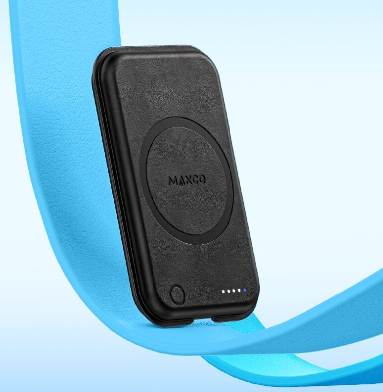 Магнитный аккумулятор с беспроводной зарядкой Maxco Future Magnetic Two-Way, 5000 mAh, 15W, в коже Nappa, Черный