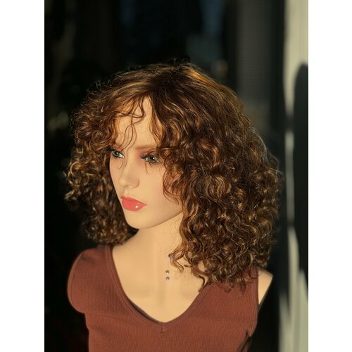 Парик из натурального волоса кудрявый ONLYSHAIR микс русый