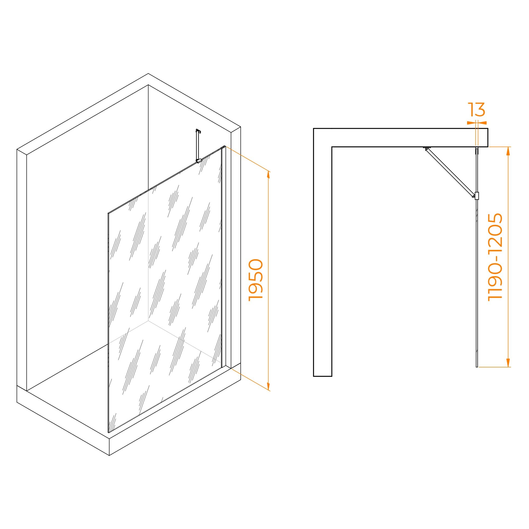 Душевая перегородка RGW Walk In WA-110 120х195 профиль хром, стекло прозрачное - фото №3