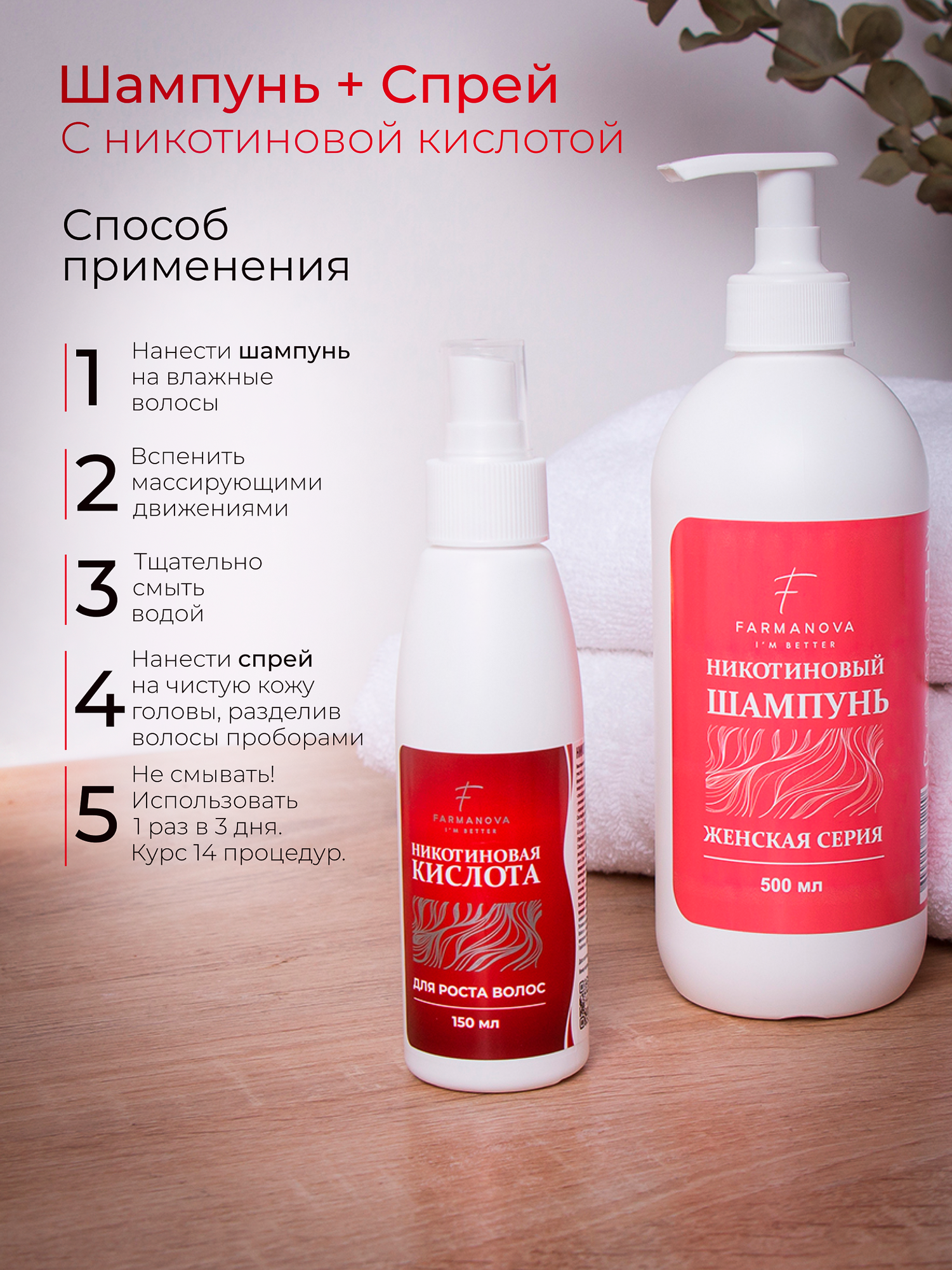 Сыворотки Для Волос Сыворотка от выпадения волос для их роста и укрепления. Никотиновая кислота 150 мл х 2 шт