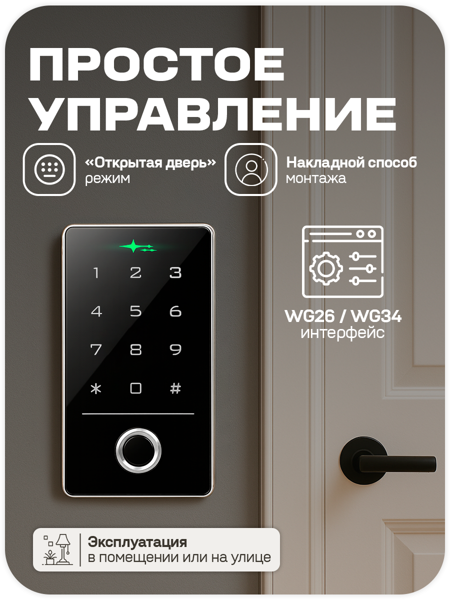 Панель доступа Ps-Link TF1EM-WP-W биометрический считыватель отпечатков пальцевключ-карт, управление со смартфона, IP66 — фото 1