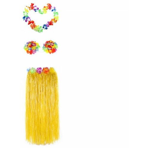 фото Набор гавайское ожерелье 96 см, лиф "лилия лифчик" из цветов, юбка желтая с цветочками 80 см happy pirate