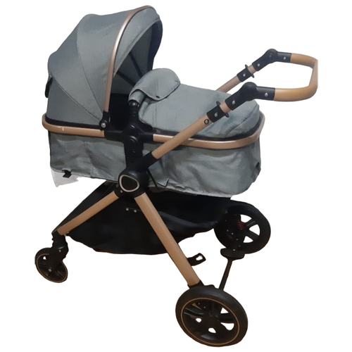 Детская коляска 2 в 1 серая/ трансформер / для новорожденных / люлька и прогулка / серый лён / Детская коляска 2в1 / Люлька для детей до 3-х лет