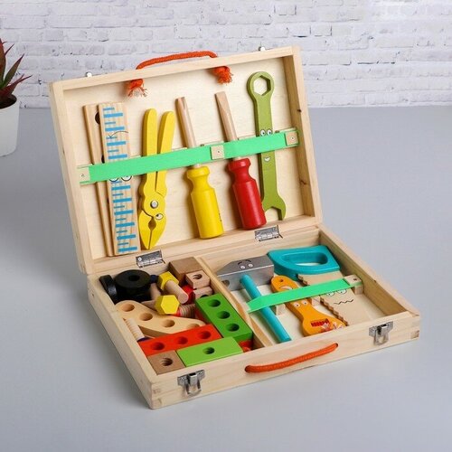 Развивающая игра «Набор плотника + конструктор в чемоданчике» 7×30×23 см, 33 элемента 1 шт деревянный мини молоток для детей