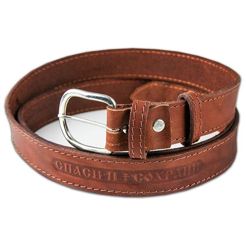 фото Ремень мужской кожаный 1-слойный прошитый, молитвы «да воскреснет бог» и 90-го псалма («живый в помо скрижаль