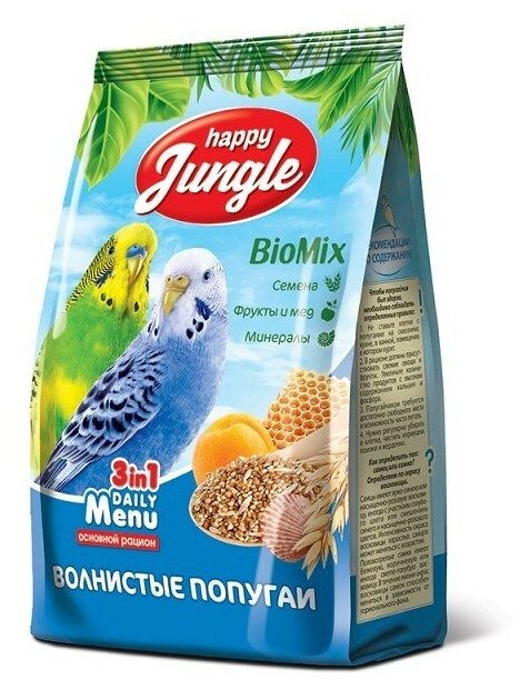 "Happy Jungle" Корм для волнистых Попугаев "Злаковое Ассорти", 900 грамм