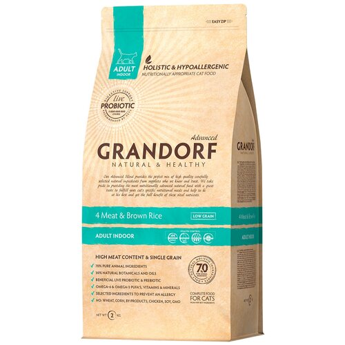 GRANDORF SINGLE GRAIN CAT ADULT INDOOR низкозерновой для взрослых кошек живущих дома 4 вида мяса с индейкой, уткой, кабаном и ягненком(0,4кг х 8шт)