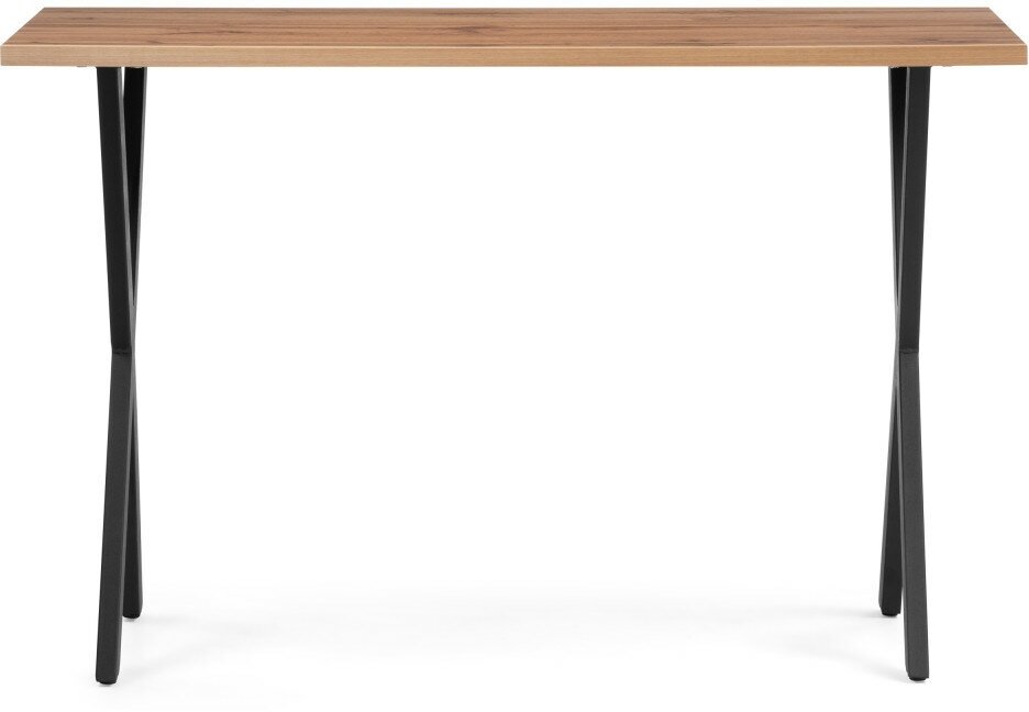 Стол обеденный WOODVILLE деревянный Алеста Лофт 120 25 мм дуб вотан / черный матовый - фотография № 3