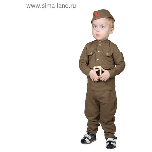 Костюм военного для мальчика: гимнастёрка, галифе, пилотка, трикотаж, хлопок 100%, рост 98 см, 1,5-3 года