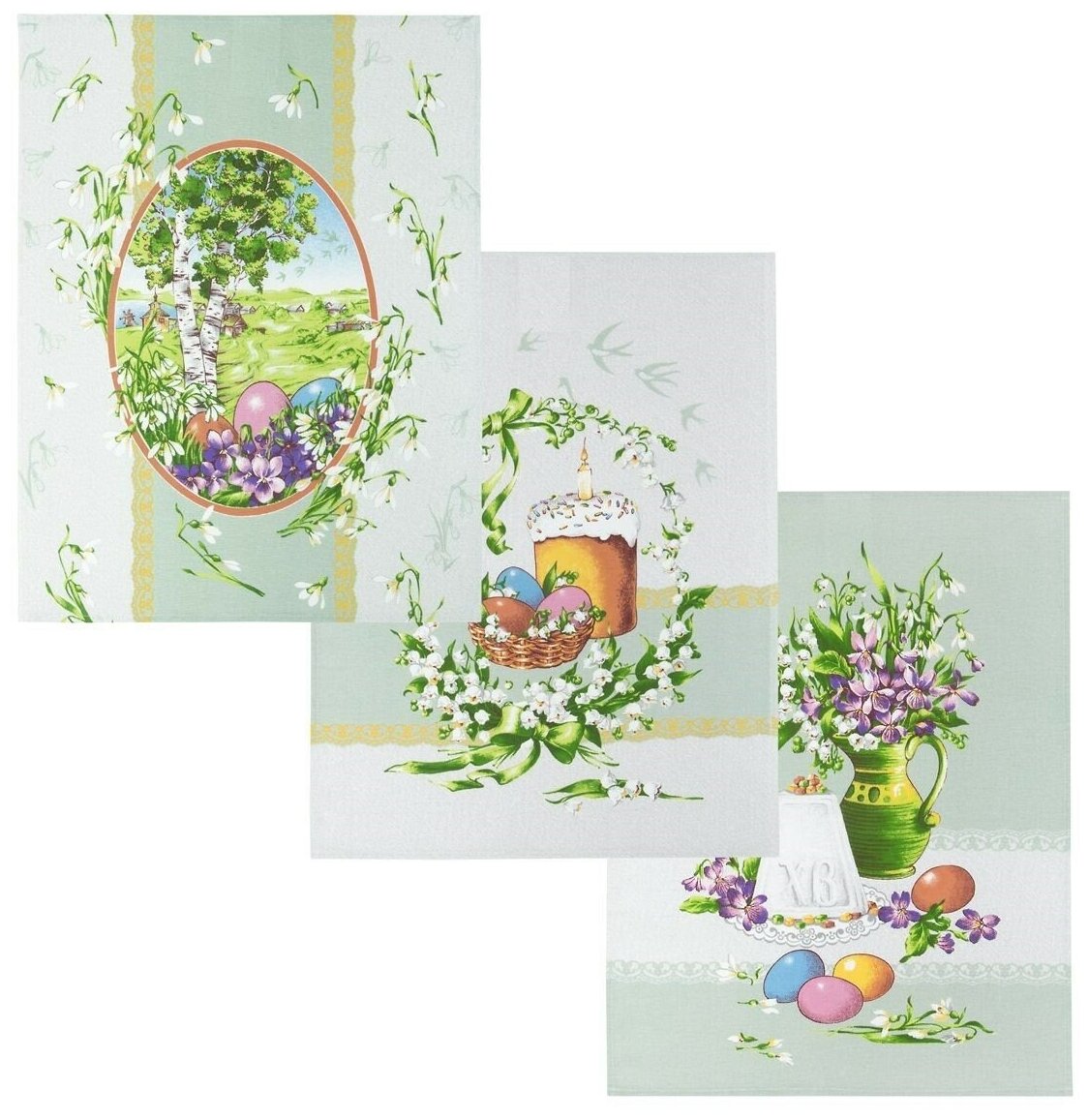 Набор кухонных полотенец «Весна» - рогожка (3шт - 45*60см), АртПостель, кулич, пасха, яйца - фотография № 1
