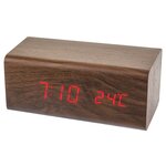 Часы-будильник Perfeo Block, коричневый/красная. - изображение