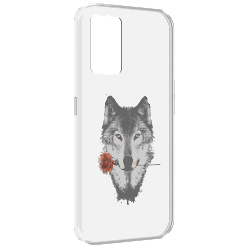 Чехол MyPads волк с розой для Oppo K10 4G задняя-панель-накладка-бампер