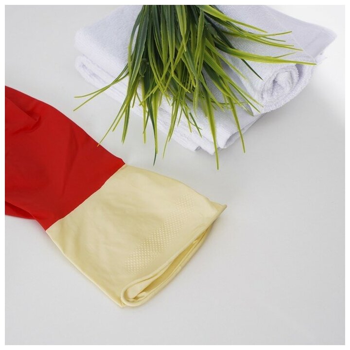 Перчатки хозяйственные резиновые Доляна, размер XL, плотные, 50 гр, цвет красный - фотография № 6