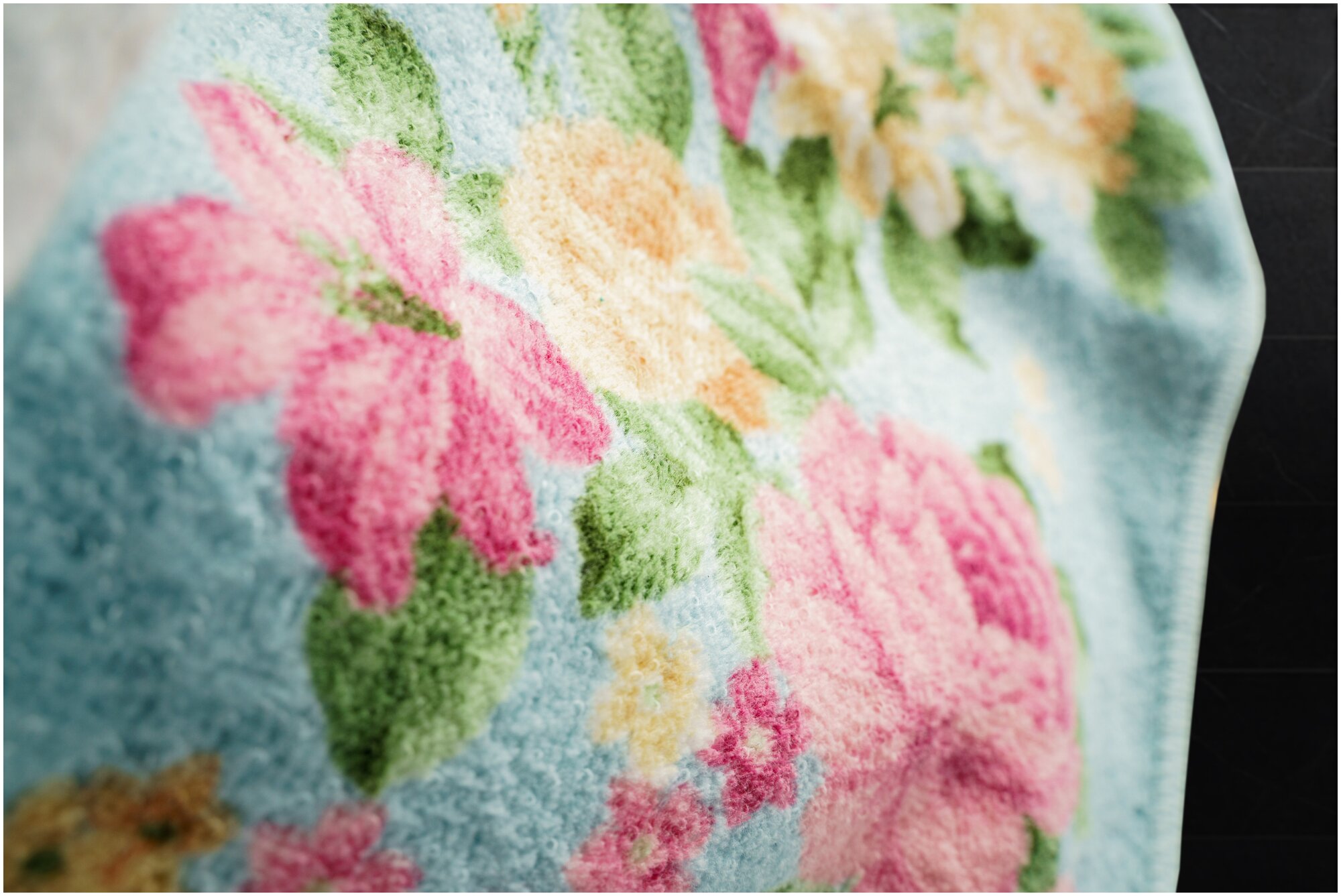 Набор полотенец для рук и лица 2 шт, полотенце для ванной махровое, велюровое BOLANGDE, 100% хлопок, рисунок цветы, Япония Пионы34х78, голубой - фотография № 9