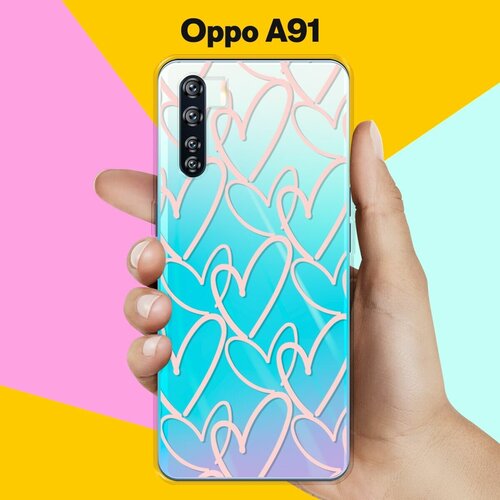 Силиконовый чехол на OPPO A91 Розовые сердца / для Оппо А91