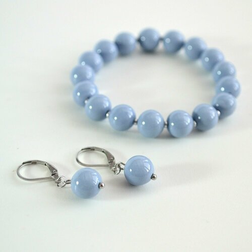 Комплект бижутерии Tularmodel: браслет, серьги, размер браслета 21 см., серый, голубой