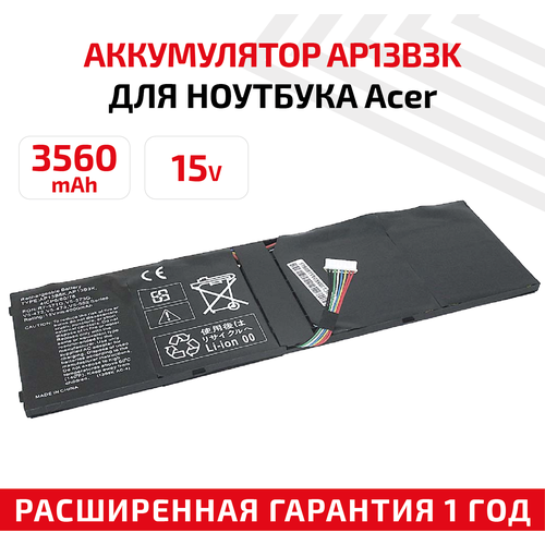 Аккумулятор (АКБ, аккумуляторная батарея) AP13B3K для ноутбука Acer Aspire V7-482, 15В, 3560мАч, Li-Ion аккумулятор для acer aspire v5 552g 85556g50akk 3560 mah ноутбука акб