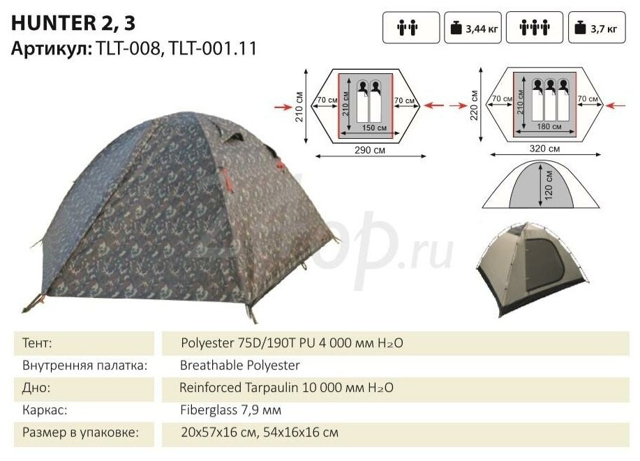 Палатка Tramp Lite Hunter 3 турист. 3мест. камуфляж - фото №5