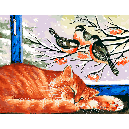 фото Картина по номерам белоснежка "спокойный сон" / раскраска / холст на подрамнике 30х40 см. / домашние животные / кот