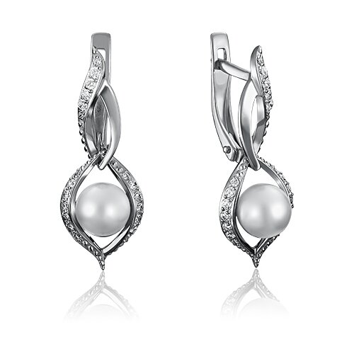 PLATINA jewelry Серьги из белого золота с жемчугом и фианитом 02-3232-00-302-1120-24