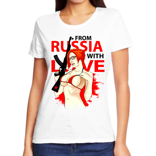 футболка женская черная с надписью россия from russia with love 5 р р 44 Футболка размер (46)S, белый