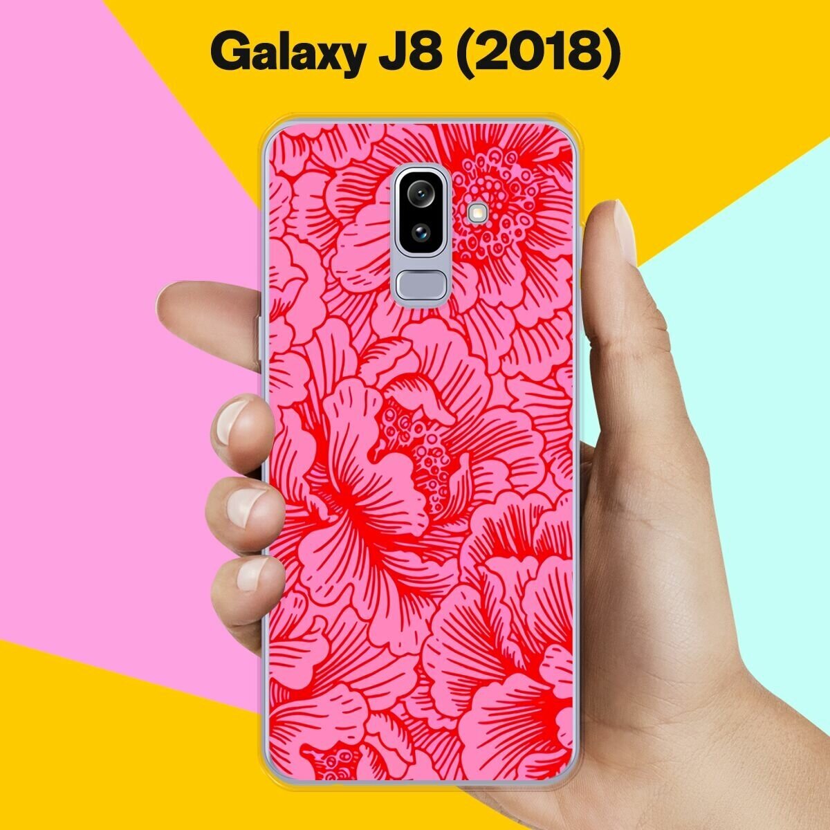 Силиконовый чехол на Samsung Galaxy J8 (2018) Цветы красные / для Самсунг Галакси Джи 8 2018