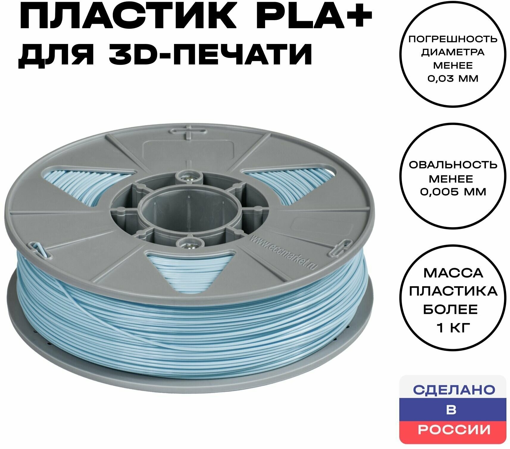 Пластик для 3D принтера PLA (ПЛА) ИКЦ, филамент для 3Д печати, 1,75 мм, 1 кг, голубой