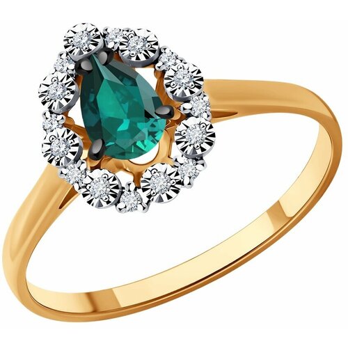 Кольцо Diamant, комбинированное золото, 585 проба, бриллиант, изумруд, размер 18