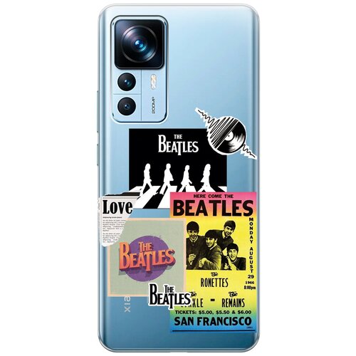 Силиконовый чехол с принтом Beatles Stickers для Xiaomi 12T / 12T Pro / Сяоми 12Т / 12Т Про силиконовый чехол на xiaomi 12t 12t pro сяоми 12т 12т про silky touch premium с принтом heart голубой