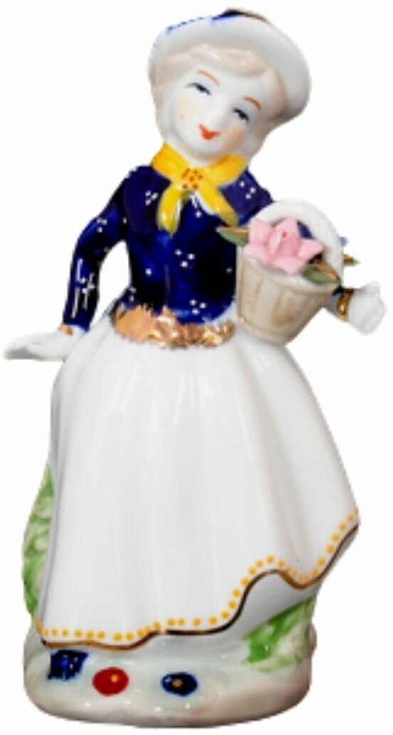 Фарфоровая статуэтка Девочка с корзинкой цветов 16 см