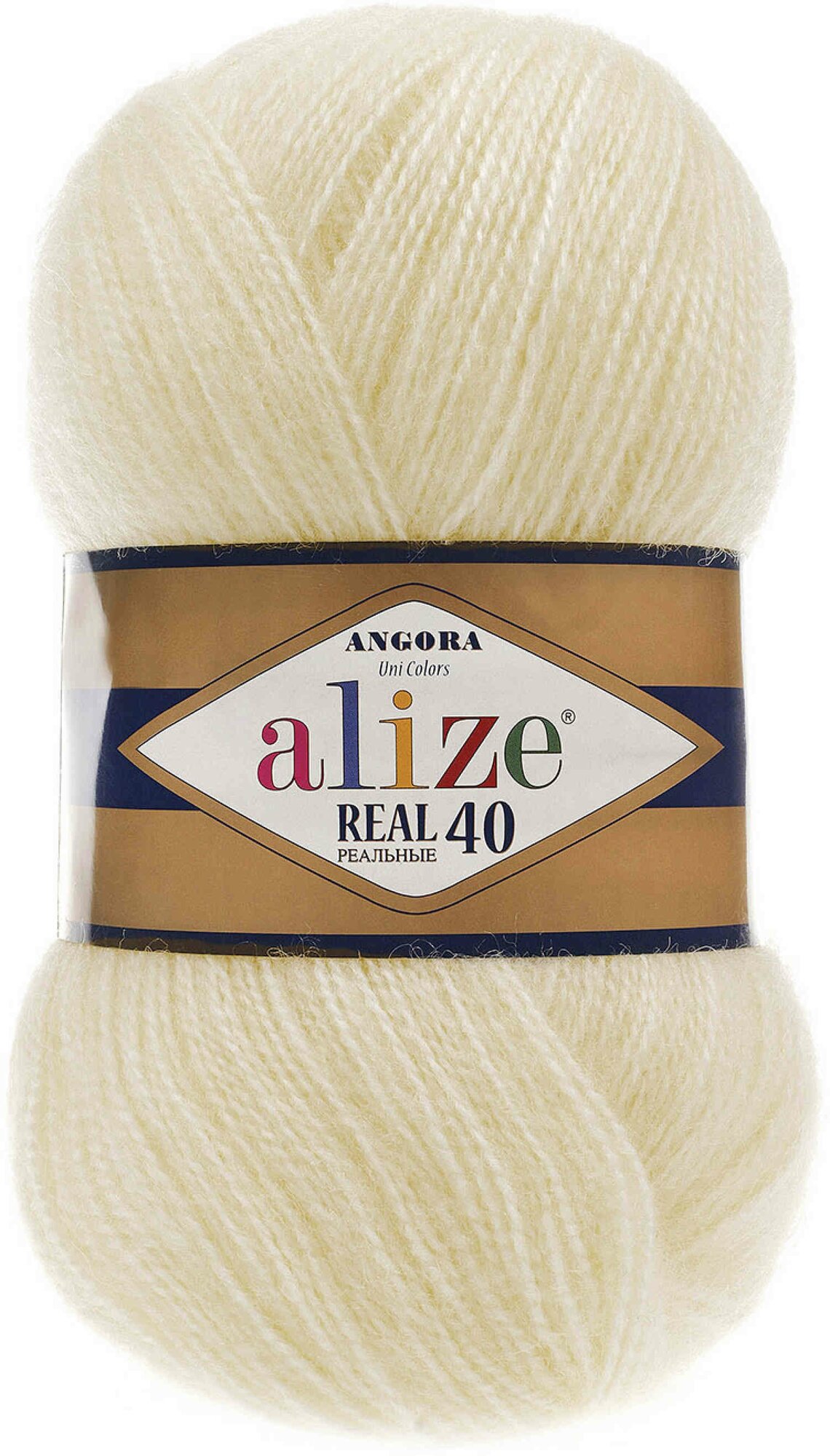 Пряжа Alize Angora Real 40 кремовый (1), 60%акрил/40%шерсть, 430м, 100г, 1шт