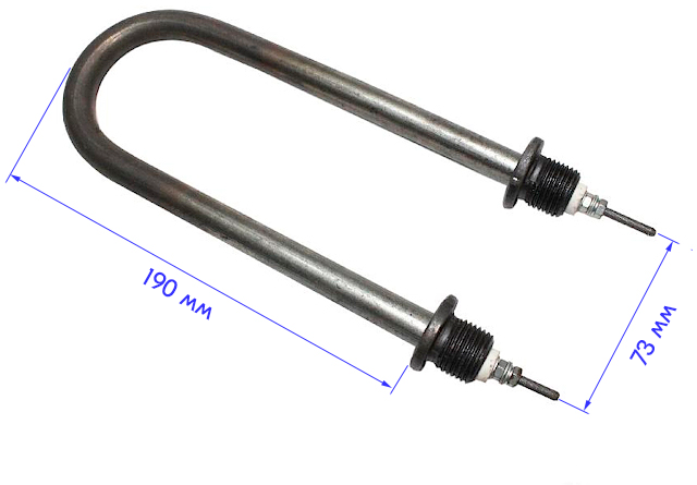 ТЭН для воды U-образный 1,6 кВт 220В (углеродистая сталь) L-190 мм, штуцер - G1/2, гайки и прокладки (45А13/1,6-Р-220В ф.2 R30) - фотография № 2