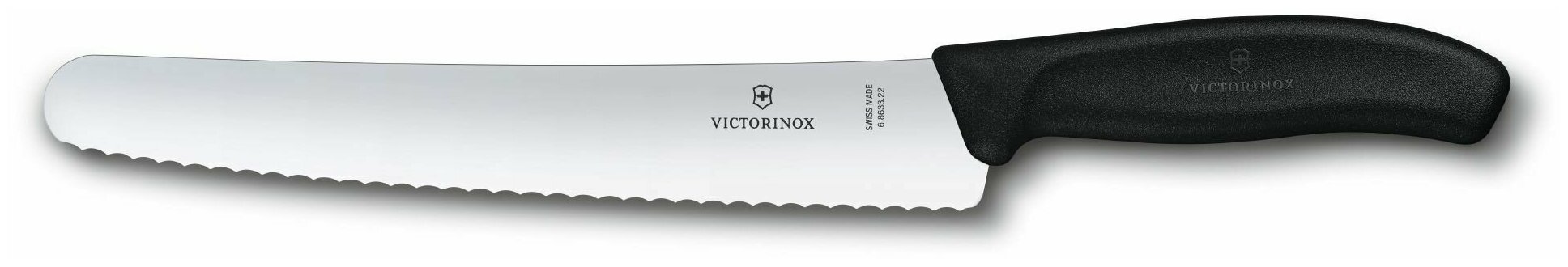 Нож для хлеба VICTORINOX Swiss Classic, лезвие из нержавеющей стали 22 см, волнистая кромка, черная рукоять (6.8633.22B)