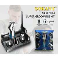 Машинка для стрижки волос Sokany SK-LF-9964, триммер 11в1. Stylish and professional, 600 mAh. голубой-серебристый-черный