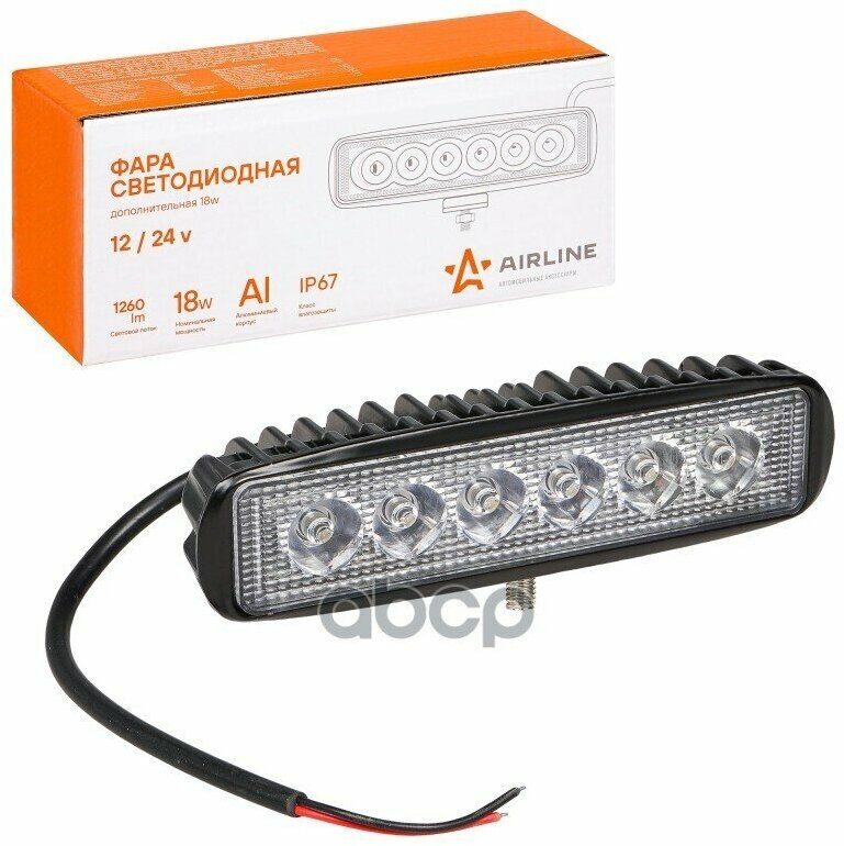 Фара Светодиодная Прямоугольная, 6 Led Направленный Свет, 18W, (157Х42х40) 12/24V AIRLINE арт. ALED004