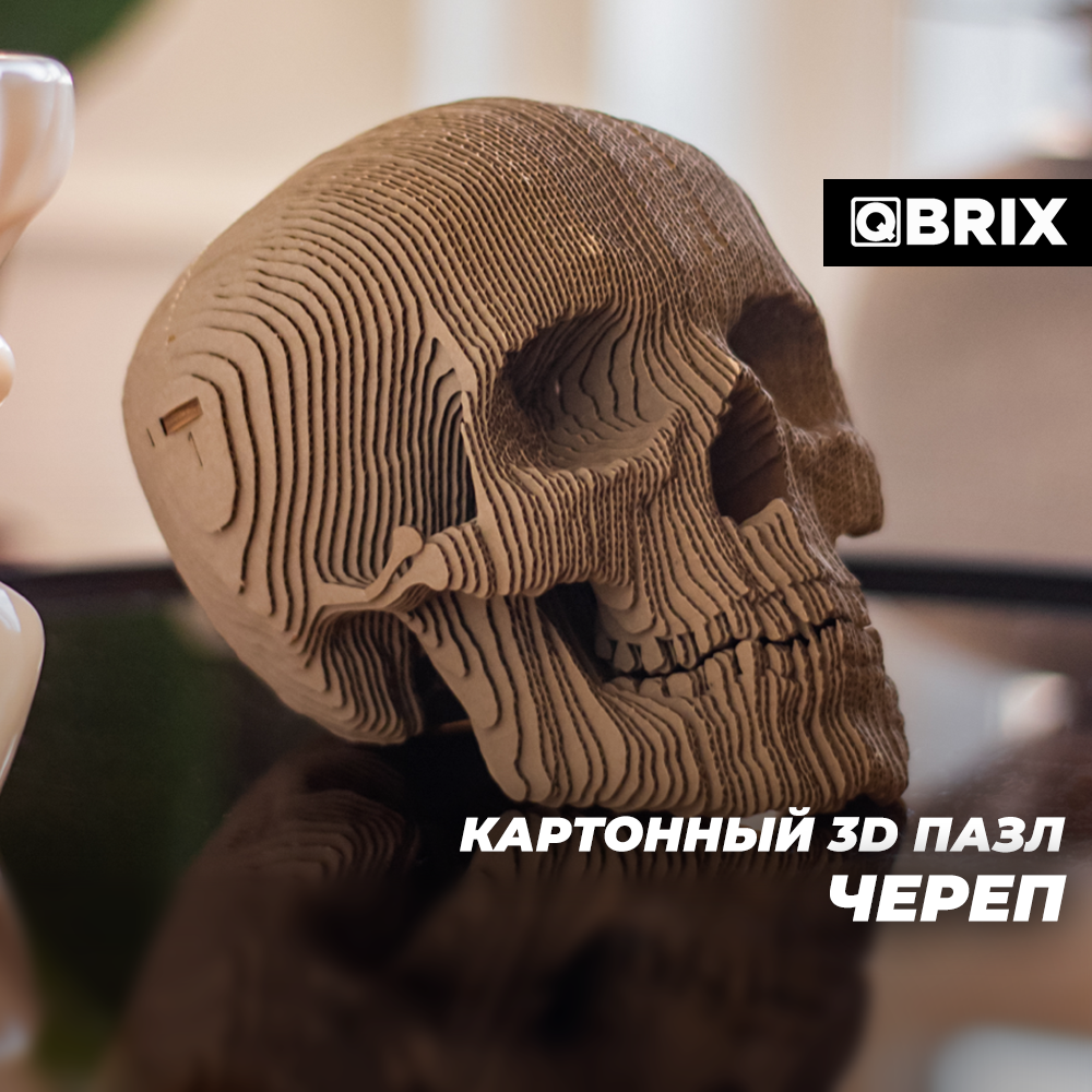 QBRIX Картонный 3D конструктор Череп, 94 детали