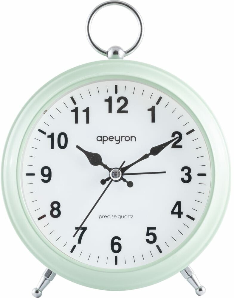 Apeyron часы-будильник подсветка салатовый металл ?124см бесшумные с плавным ходом батарейка 1аа / MLT2207-511-7