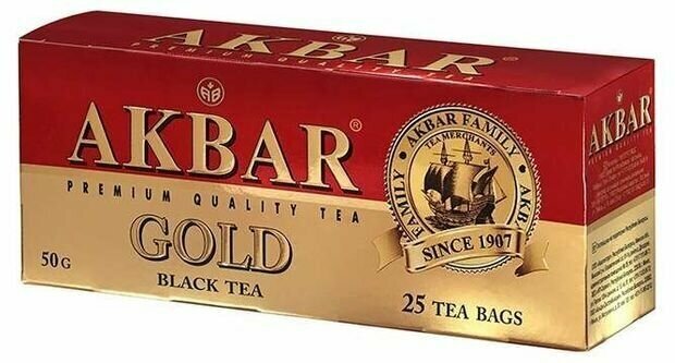 Чай черный AKBAR Gold байховый мелкий в пакетиках, 25 пакетиков