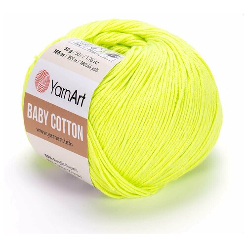 Пряжа YarnArt Baby Cotton -2 шт, 430 лимонный, 165 м/50 г, 50% хлопок, 50% акрил /ярнарт беби коттон/