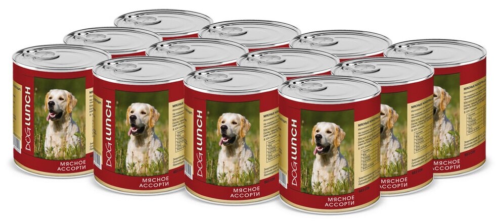 Dog Lunch консервы для собак Мясное ассорти в желе 750г х12шт