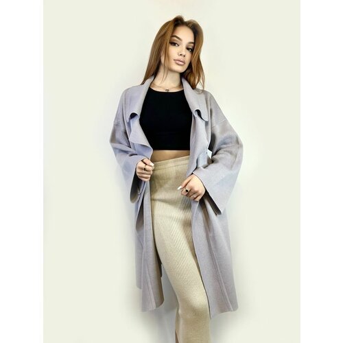 Кардиган Lesnikova Design, размер 44-52, серый модный мягкий однотонный вязаный кардиган до щиколотки с капюшоном без пуговиц на осень и зиму свитер куртка пальто