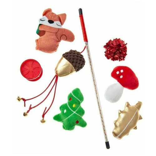 Petsona Игрушки для кошек Новогодний набор №2, 7 игрушек